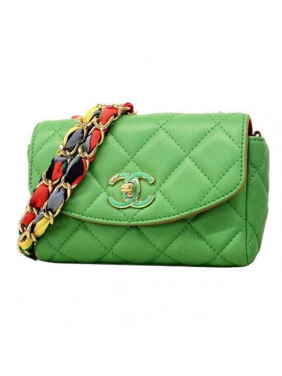 Chanel Handbags - Chanel Shoulder Bag Mini Quilted Lambskin Green Champagne Gold